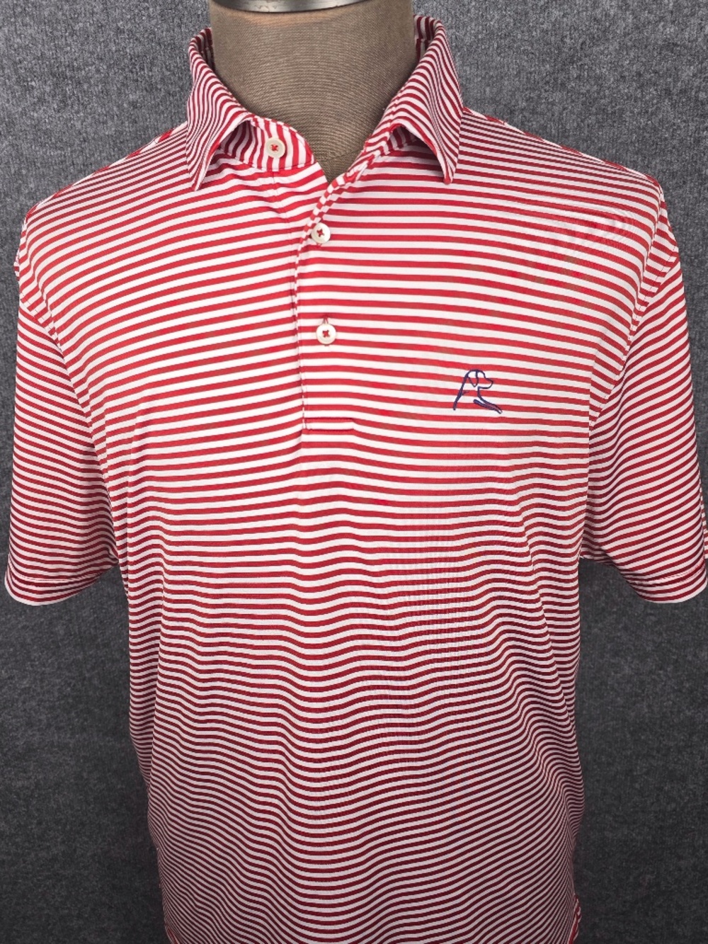 Rhoback Men's Large "The Birdie Stripe" Performance Golf Polo Red White